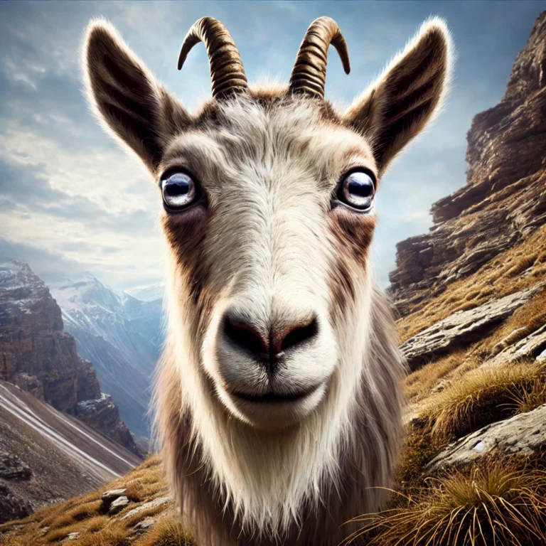 DALL·E 2024-11-11 13.53.30 - A realistic image of a goat in a natural, mountainous environment, focusing on its face with clear visibility of its unique rectangular pupils. The go
