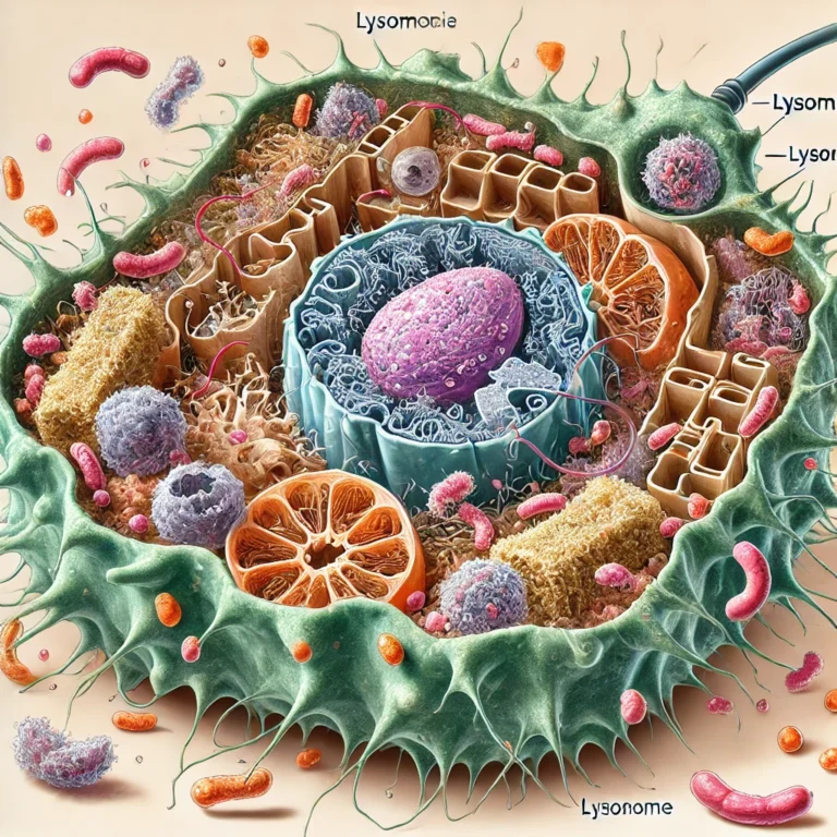 DALL·E 2025-01-20 10.21.12 - A detailed scientific illustration of a single human cell undergoing autophagy. The scene shows a cross-section of the cell with various internal comp