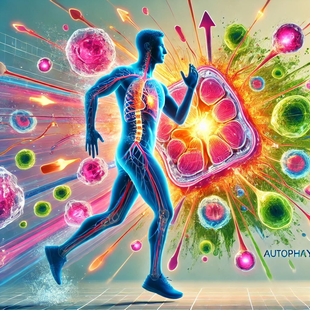 DALL·E 2025-01-20 10.21.16 - A vibrant and dynamic illustration of a person jogging or lifting weights, with a translucent view of their cells revealing internal activity. Inside