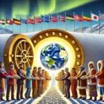 DALL·E 2025-01-23 10.33.01 - A symbolic illustration of global cooperation, showing representatives from different countries in diverse traditional clothing handing over seeds to