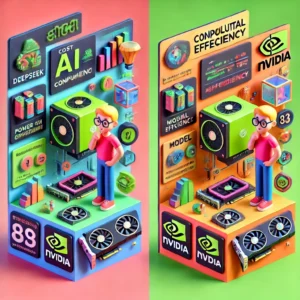 DALL·E 2025-01-28 07.25.49 - A vibrant 3D cartoon-style infographic focusing specifically on DeepSeek’s cost-efficient AI model. The design emphasizes eco-friendly features, such