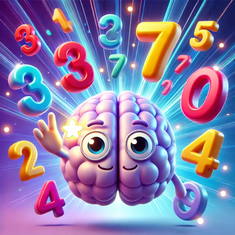DALL·E 2025-01-30 20.59.05 - A 3D thumbnail design for a mental addition game. The image features large, glossy 3D numbers like 3, 7, and 10 floating mid-air in a colorful and pla