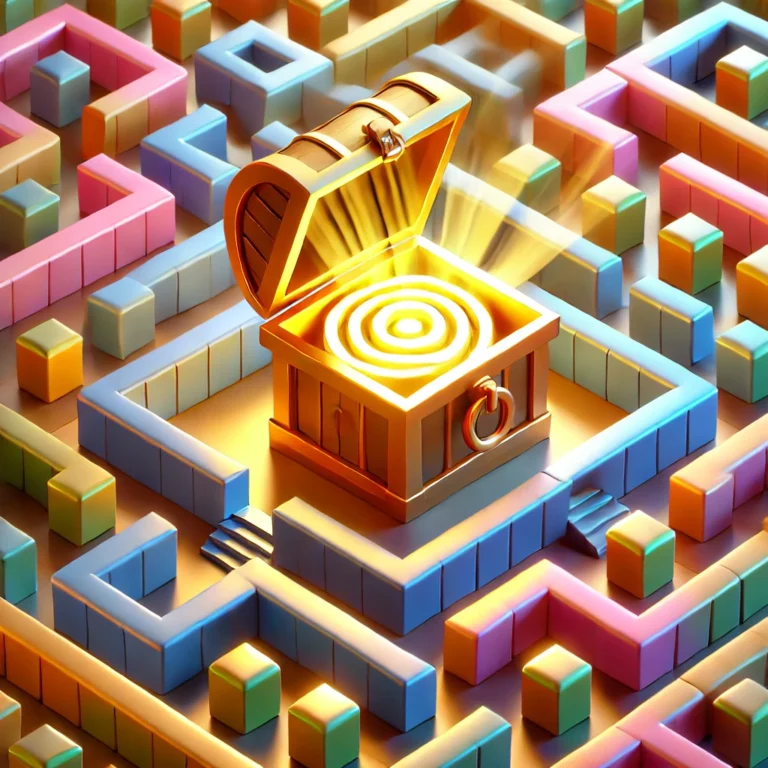 DALL·E 2025-01-31 18.18.15 - A 3D maze game thumbnail designed to capture attention. The scene features a bird's eye view of a maze with high walls and vivid colors. At the center
