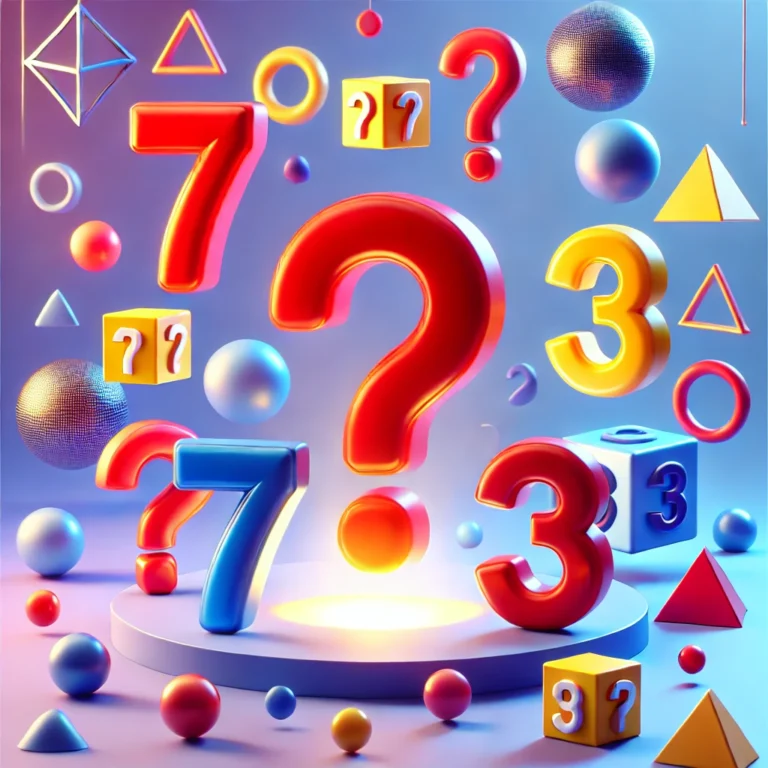 DALL·E 2025-02-01 17.23.57 - A vibrant 3D thumbnail for a math riddle game. The scene features large, glossy 3D numbers (like 7, 9, 3) in bold colors (red, blue, and yellow) scatt