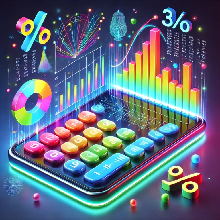 DALL·E 2025-02-15 12.17.27 - A futuristic 3D calculator with a glossy, high-tech design, featuring a more colorful aesthetic. The screen displays vibrant statistical graphs, inclu