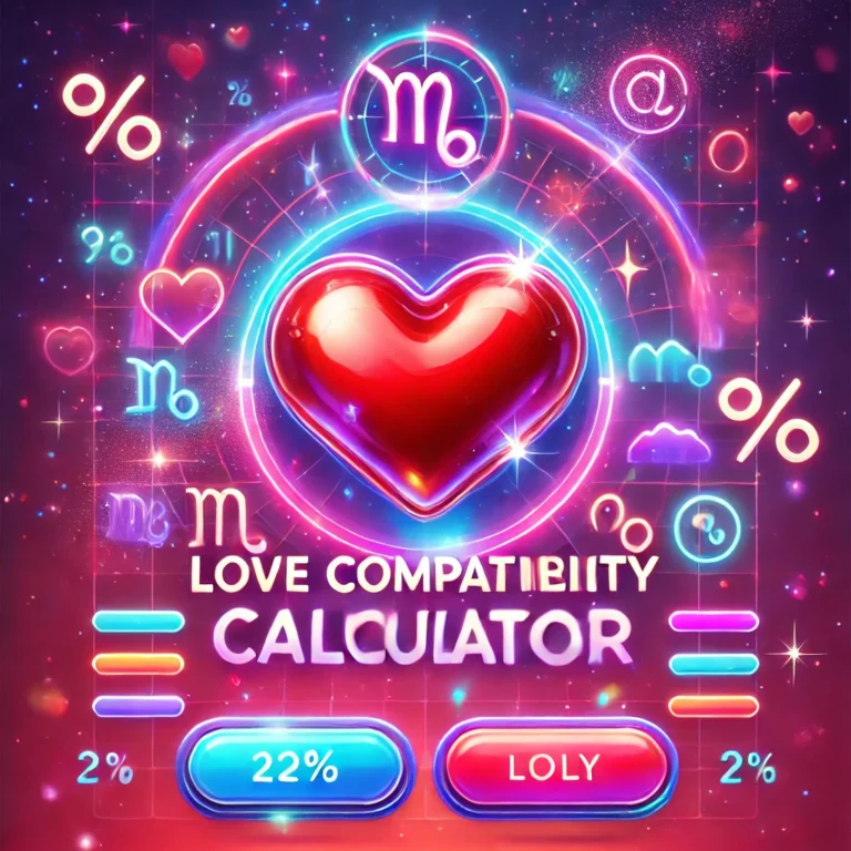 DALL·E 2025-02-15 22.38.06 - A vibrant and colorful 3D thumbnail for a 'Love Compatibility Calculator' app. The design features a glossy red heart in the center, surrounded by glo