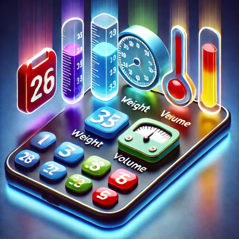 DALL·E 2025-02-15 23.05.20 - A 3D-rendered thumbnail for a Units Converter Calculator app. The design features bold, glossy icons representing length (ruler), weight (scale), volu