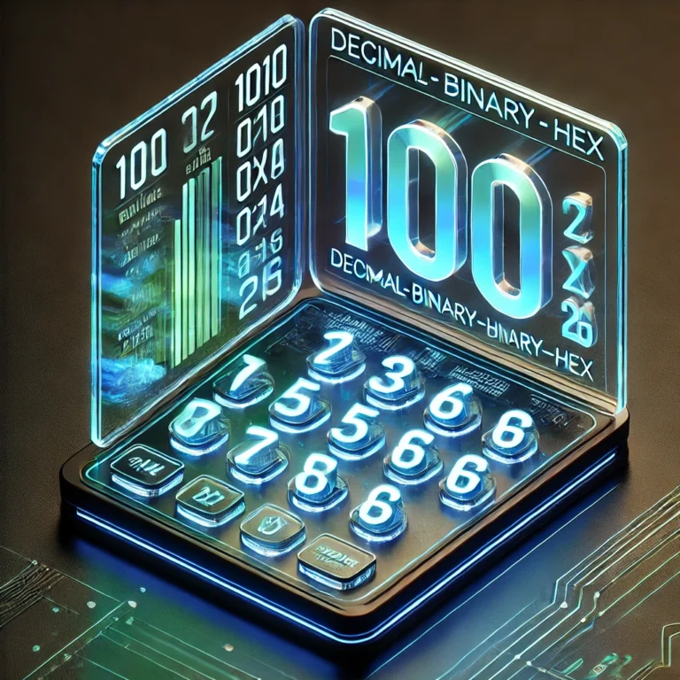 DALL·E 2025-02-16 13.53.39 - A futuristic 3D thumbnail for a Claude Decimal-Binary-Hex Converter. The design features a glowing digital interface with floating neon numbers in dec