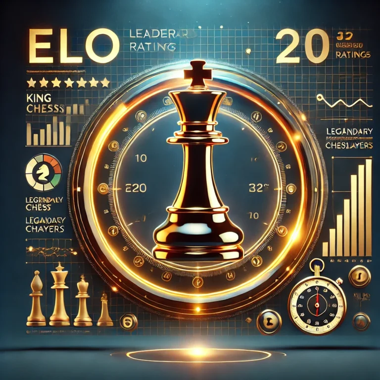 DALL·E 2025-02-17 12.24.51 - A high-tech 3D design featuring a glowing leaderboard with ELO ratings, displaying legendary chess players' names in gold text. A large, glossy king c