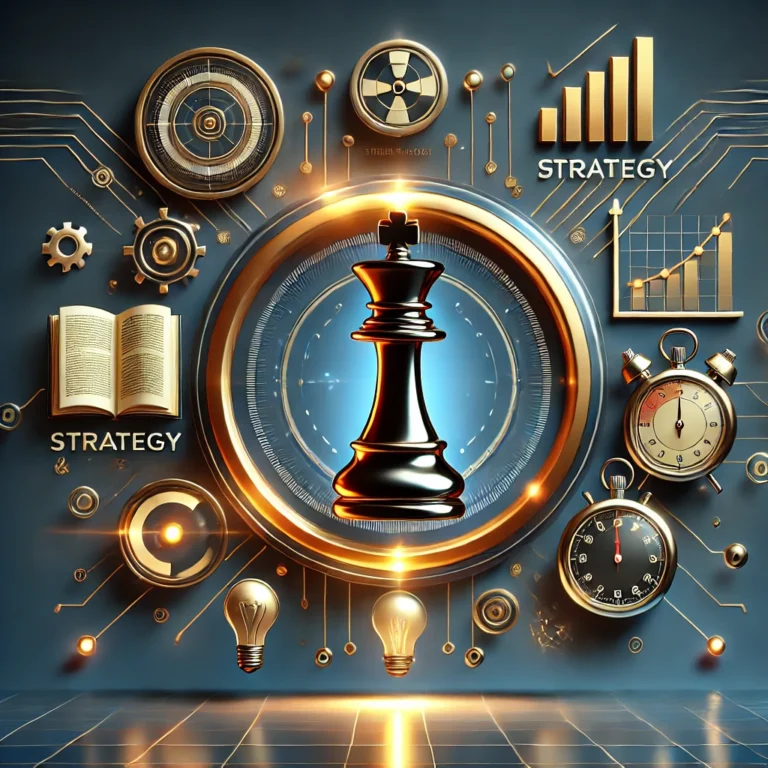DALL·E 2025-02-17 12.24.53 - A high-tech 3D design featuring a glowing king chess piece at the center, symbolizing mastery and training. Surrounding it are floating elements like